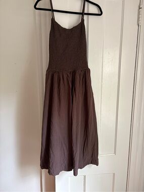 Smocked Bodice Midi Dress in Chocolate Brown